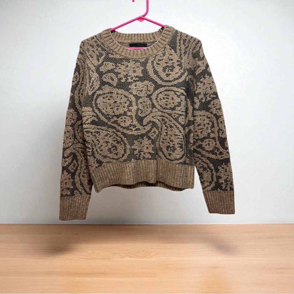 Tahari‎ Women's Brown Pullover Sweater Paisley Design Size Medium
